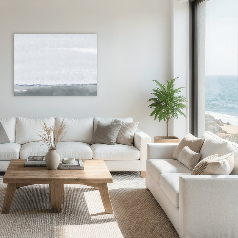Coastal Retreat Silver Seas: Abstract Oceanscape, 36" H x 48" W x 1.5" D, Wrapped Canvas, Does Not Apply
