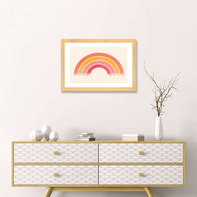 " Retro Rainbow Waves " by Modern Tropical, Natural Wood Framed Fine Art Paper, 16" H x 24" W x 1" D