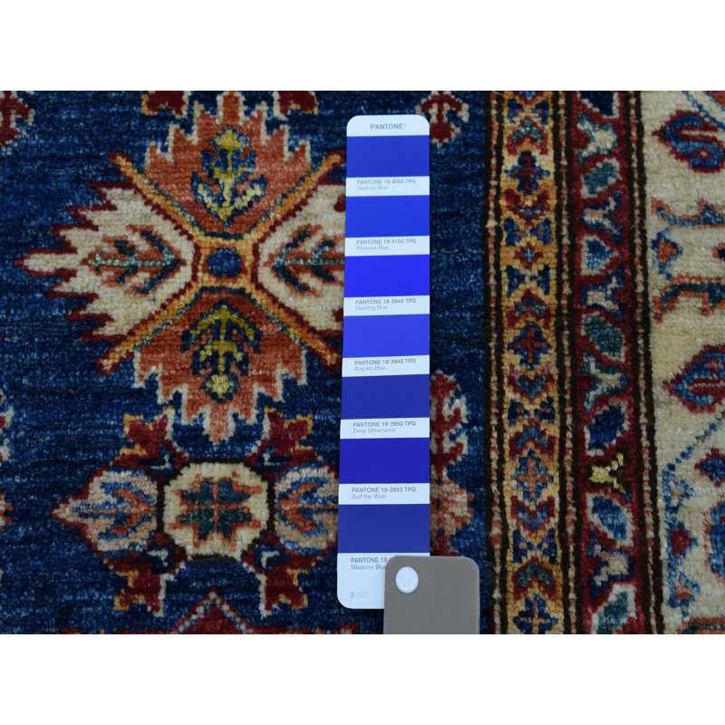 Tapis en laine bleu 2 pi 10 po x 4 pi 2 po one-of-kind à la main noué la Tanya