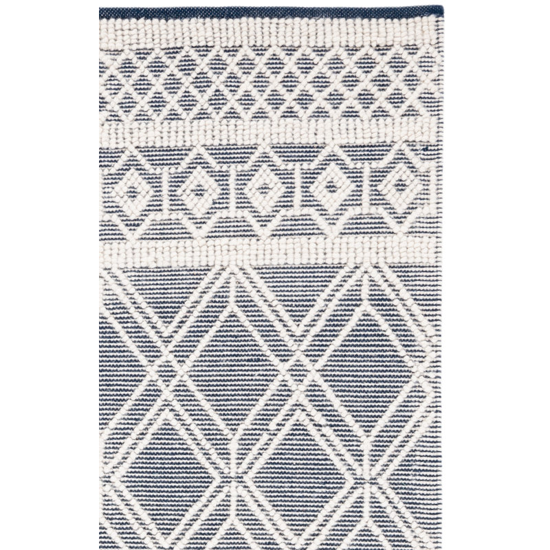 Tapis en laine / coton tissé à la main jacquard de style sud-ouest bleu marine / ivoire Jacques, Rectangle 3 pi x 5 pi