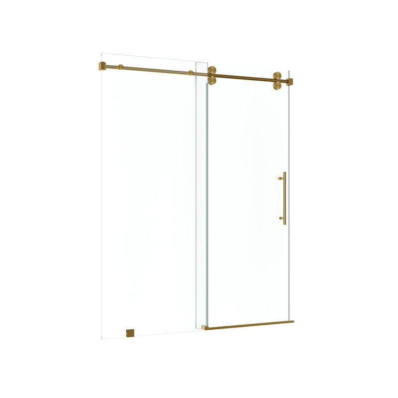 Radiance 50" - 54" W x 76" H Single Sliding Frameless Shower Door in Brushed Gold with 3/8" Clear Glass, Gold