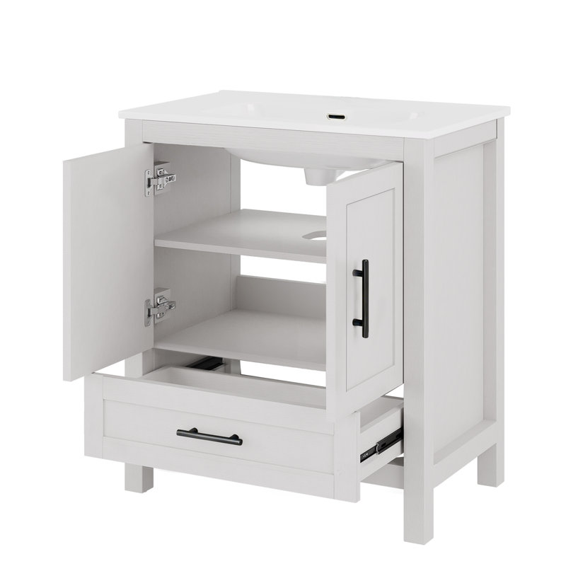 Ensemble de meuble-lavabo autoportant simple 30 po avec lavabo en céramique Lumina, blanc, contreplaqué de bois franc, portes à fermeture en douceur et rangement intérieur réglable