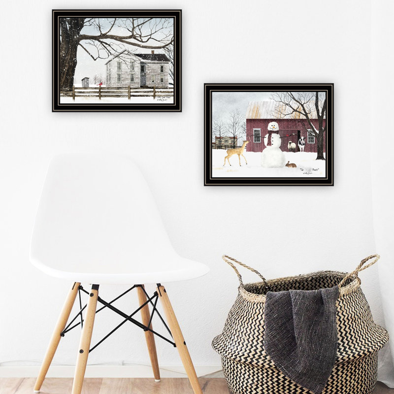 Décoration murale moderne pour le salon: 2, cadre noir d'hiver, 18 x 14, décoration en bois et papier: ajouter du charme à la chambre à coucher avec