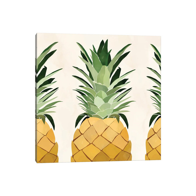 Reproduction d’art graphique, "Pineapple trio" par Bria Nicole, H 26 po x l 26 po x P 1,5 po, Toile tendue, Pas de tapis