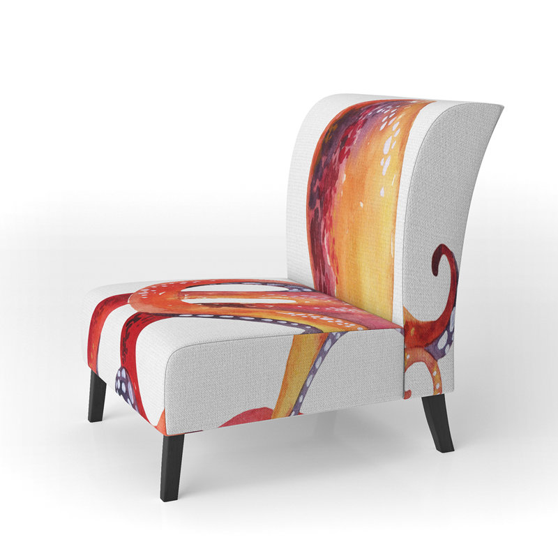 Brechta Vibrant Curve Design II - Velvet Upholstered Modern Slipper Chair, Orange/Red/White
