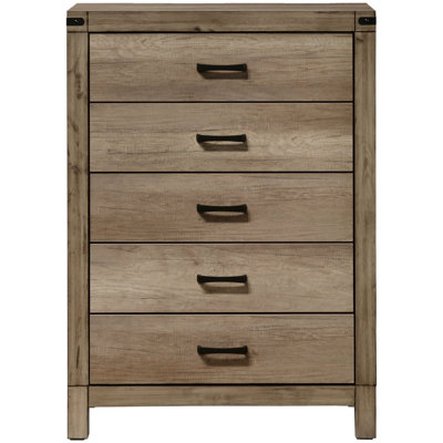 Commode contemporaine à cinq tiroirs avec fabrication en bois massif et finition en mélamine durable pour les chambres rustiques