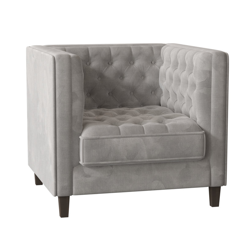 Jess Tufted Armchair, Bella Black Performance Velvet, Brown Mahogany