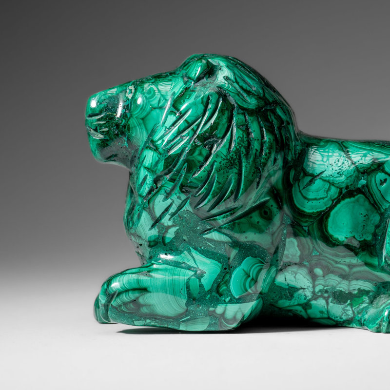 Genuine Polished Malachite Lion Carving (4.2 lbs)
