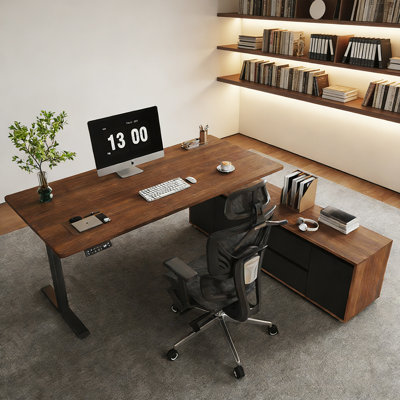 Solid Wood Walnut Color Electric Standing Desk