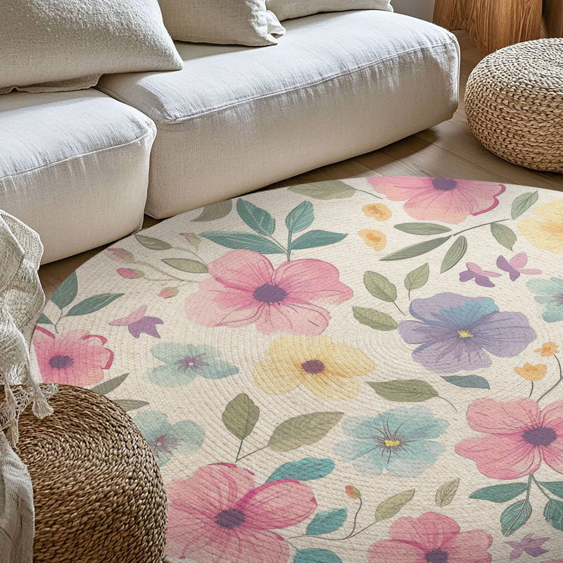 Tapis tressé floral, Rond 5 pi