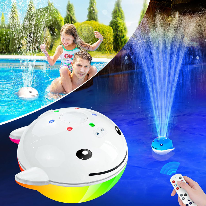 Floating Pool Fountain With Lights,Upgraded Rechargeable Pool Water Fountain With Remote,Whale Swimming Pool Fountain,Floating Fountain Pump For Inground Above Ground Pool-1PC(White)