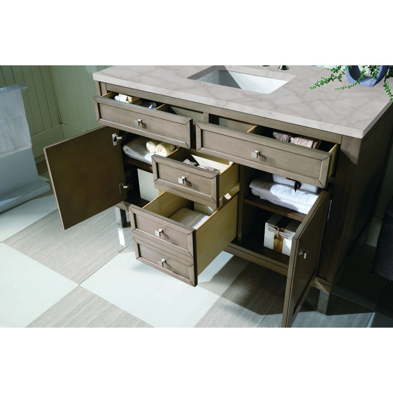 Chicago 48 in. Single Vanity, Walnut Whisper, Victorian Silver, 8" Widespread
