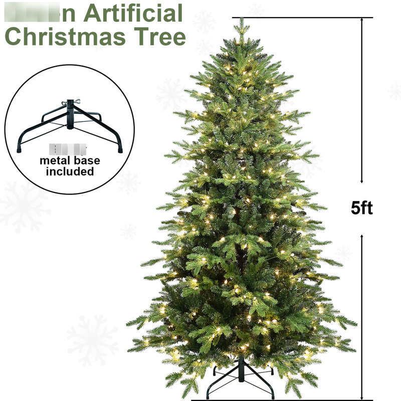 Arbre de Noël de 90 pouces avec 2856 pointes, branches à charnières et lumières blanches chaleureuses et réalistes de 7,5 pi réalistes, 450 lumières ul, pour une décoration facile