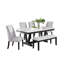 Minimalist rectangular dining table with faux-marble-paper top and six matching chairs-1875820918