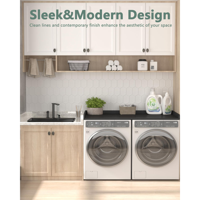 Washer Dryer Countertop,Laundry Countertop With Edge Rails,27.5" Depth X 54" Wood Countertop For Washer And Dryer,Laundry Machine Topper (Black)