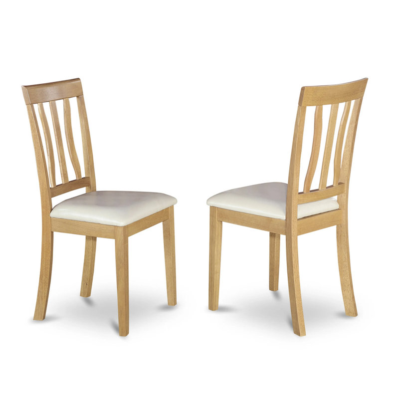 Antique Kitchen Dining Chairs - Faux Leather Upholstered Wooden Chairs, Set of 2, Oak, Oak/Faux Leather