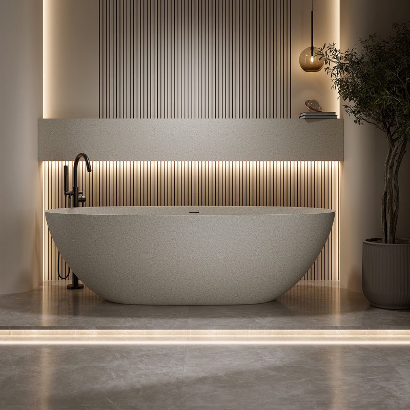 Baignoire autoportante ovale à surface solide de 55 pouces orange, Marbre