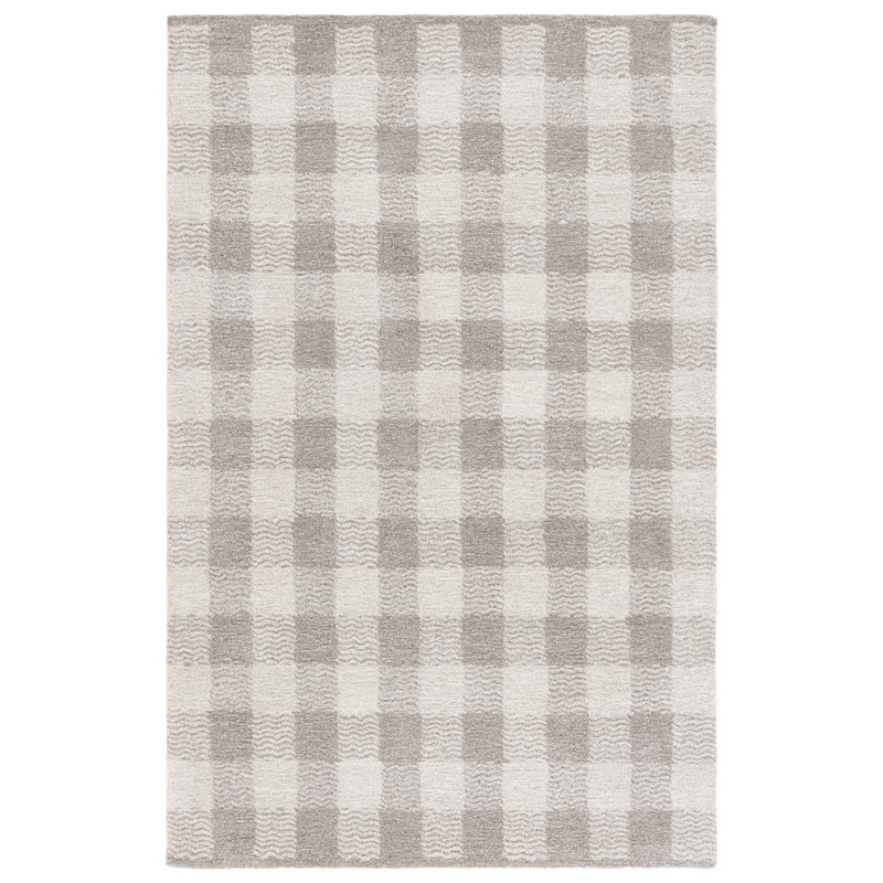 Genre 801 Hand Tufted Wool/Cotton/Fiber Checkered Rug in Gray/Ivory, Rectangle 3' x 5'