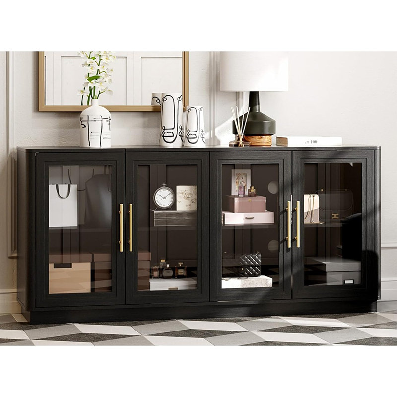 Buffet de salle à manger avec 4 portes en verre - noir moderne