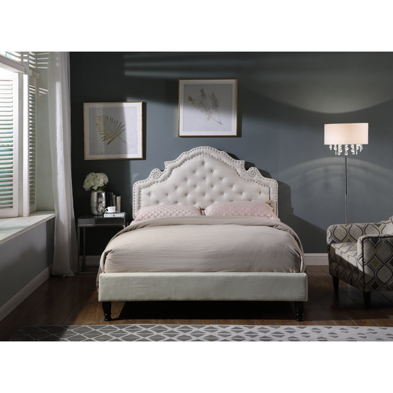 Annaline Upholstered Wingback Bed, Beige, Full