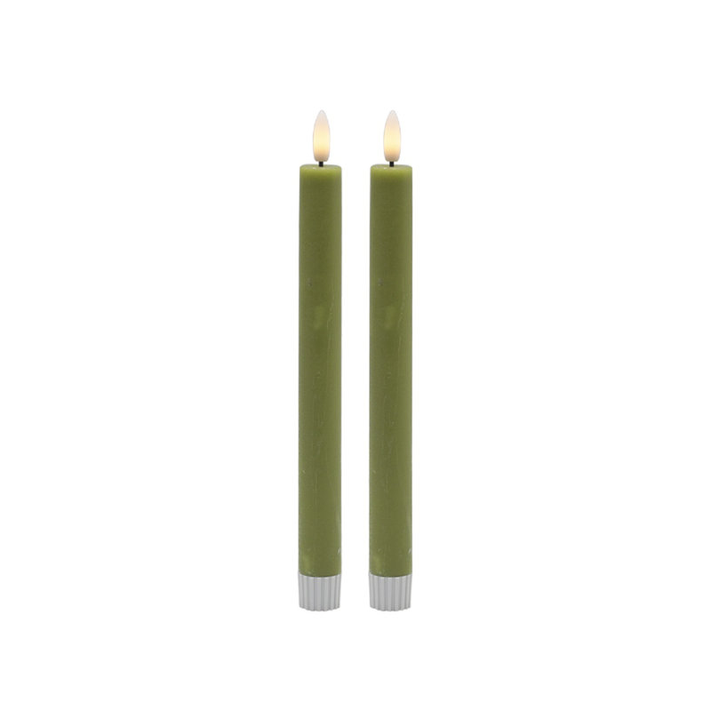 2 Pc Med Flameless Taper Candle, Green