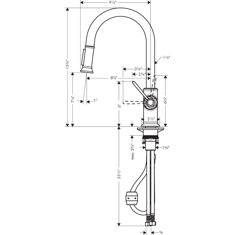 AXOR Montreux 2-Spray HighArc Kitchen Faucet with Pull-Down, 1.75 GPM, Polished Nickel