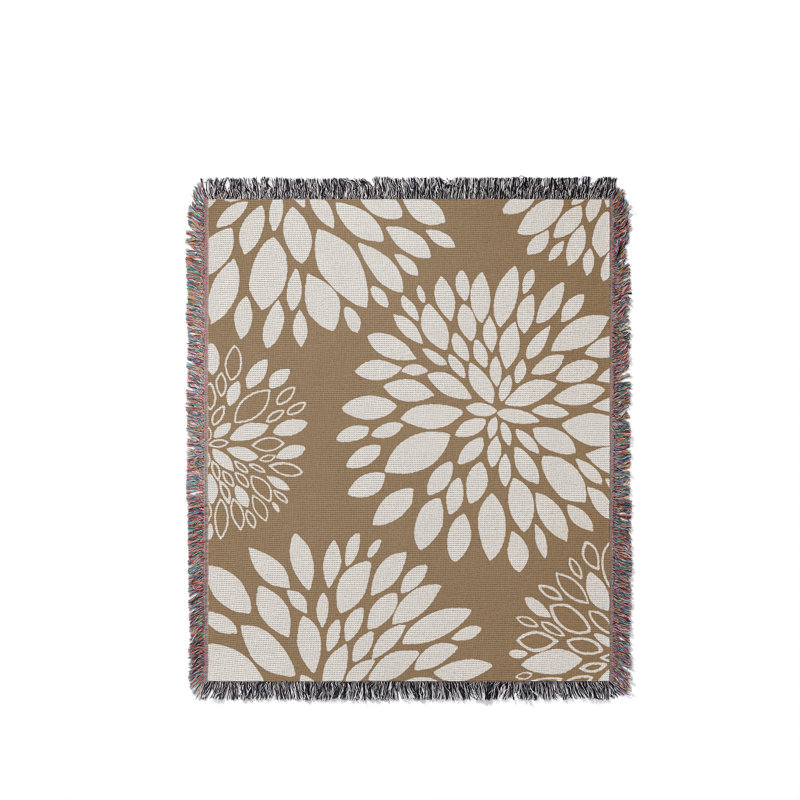 Jeté floral en coton, 50 x 60, Beige
