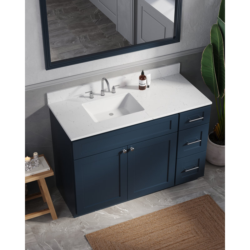Meuble-lavabo simple avec plateau en quartz Disar, Gauche, Bleu