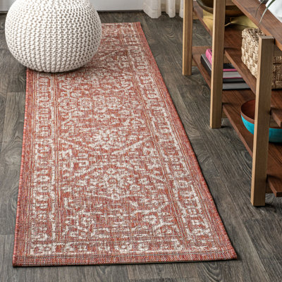 Massimo Bohemian Medallion Textured Weave Red/Taupe Indoor/Outdoor Rug