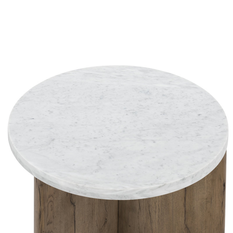 toli End Table - Italian White Marble, White/Rustic Gray