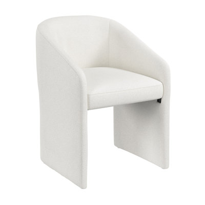 Dining Chair, Upholstered Barrel Back, Modern Style, Light Cream Fabric