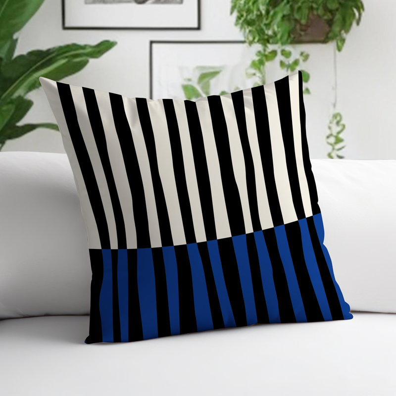 Coussin décoratif réversible intérieur / extérieur en polyester filé Humphrey, Bleu marine / Blanc cassé, H 19 po x l 19 po