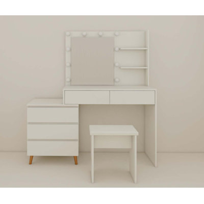 LED Lighted Makeup Vanity Table With Mirror - Beauty Station With Storage Drawers, Matching Stool, And Organizing Compartments For Makeup Brushes And Cosmetics