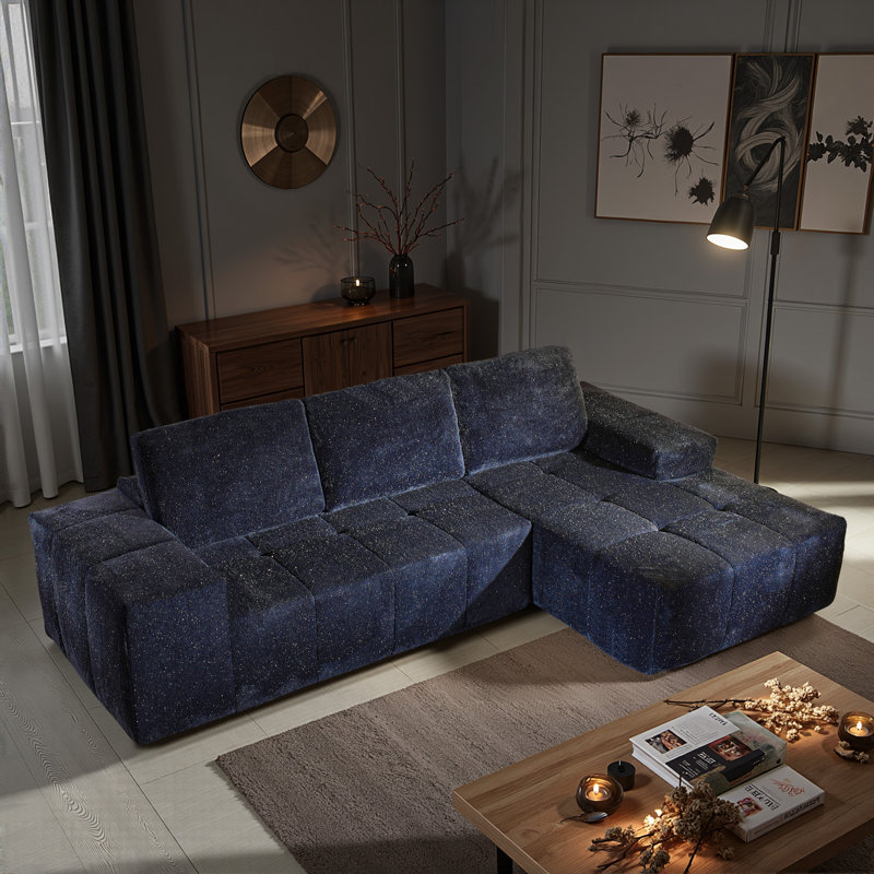 Canapé modulaire surdimensionné sans arête de 114,57 po Seren Boneless, Bleu, Orienté à droite