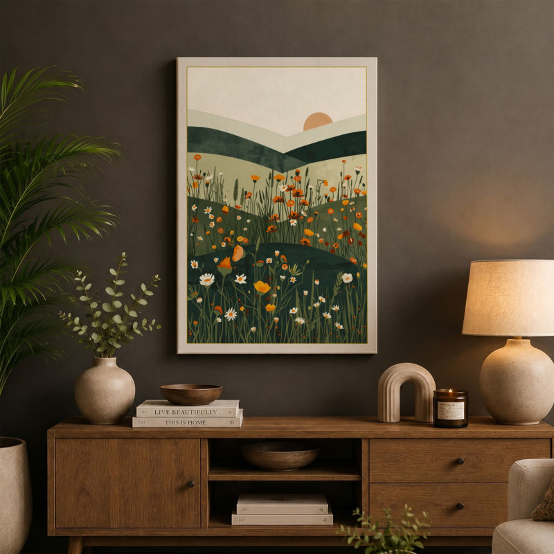 Meadow at Dawn Minimalist 1 Piece Wrapped Canvas Wall Art, 24x16 - 61.0 x 40.6 cm, Sage Border