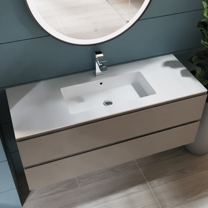 DAX Toscana Vanity Basin, 48", Single Bowl, Glossy White, Glossy