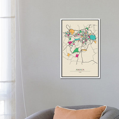 Ankara, Turkey Map by Ayse Deniz Akerman - Print on Canvas