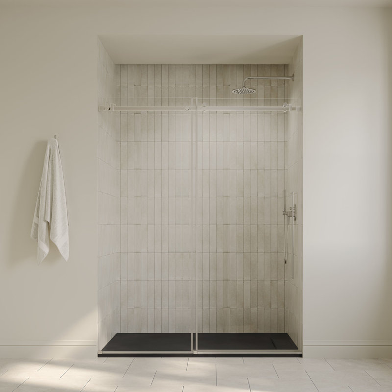 Receveur de douche rectangulaire extra-plat OVE Lenora 152,4 cm x 91,4 cm avec bonde latérale dissimulé, noir uni, Noir uni