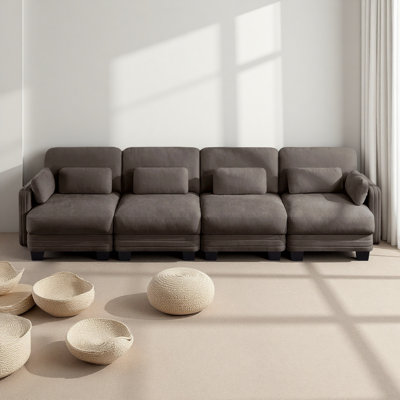Channel Tufted Design Modern Minimalist Modular Sectional 4 Seater Sofa, 4-Seater Couch with Thick Comfortable Seat Cushions, Suitable for Living Room