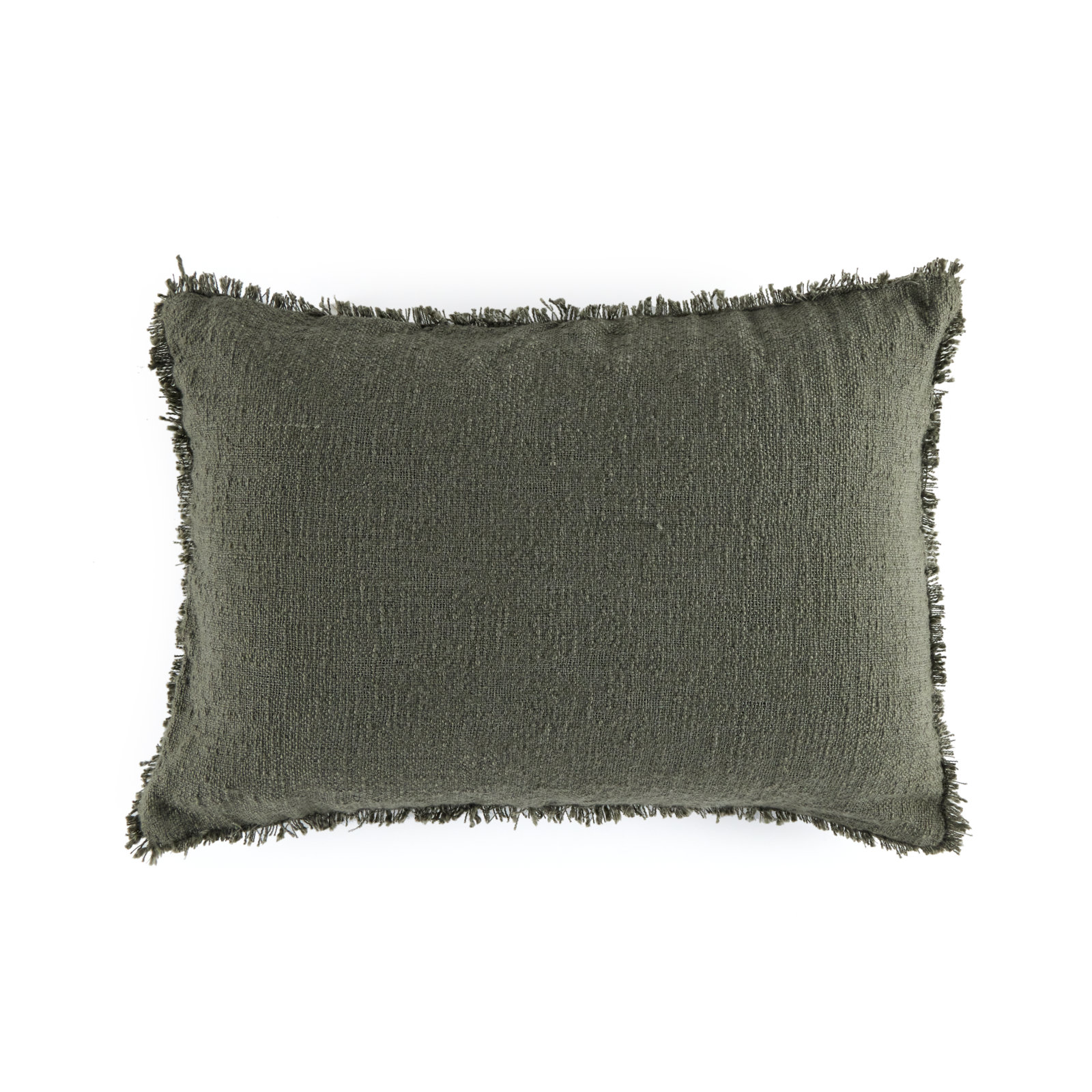 Tarbett Fringed Indoor/Outdoor Throw Pillow, Rectangular, Textured Olive