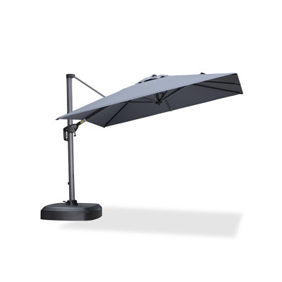 Parasol de patio gris clair de 8 pi x 8 pi avec base pour piscine Parasol de piscine d'extérieur en porte-à-faux décalé de 7 pi de hauteur avec rotation à 360 ° pour le bord de la piscine