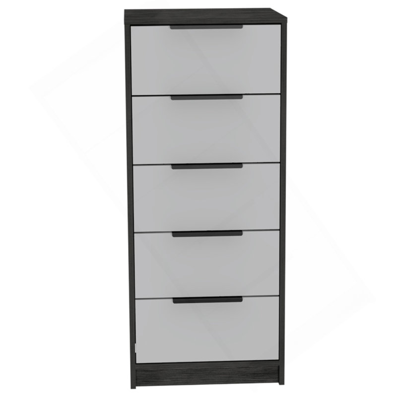 Commode verticale H 42 po, 5 tiroirs, commode verticale / chêne fumé