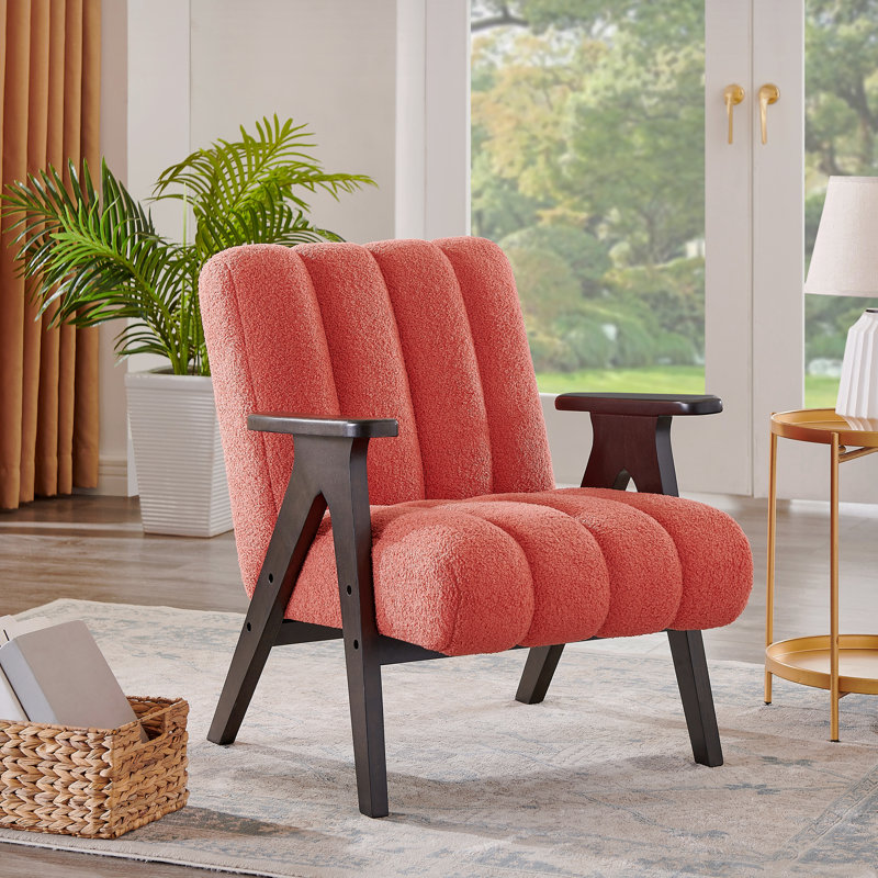 Chaise d'appoint moderne Tysha avec structure en bois espresso, Corail Teddy