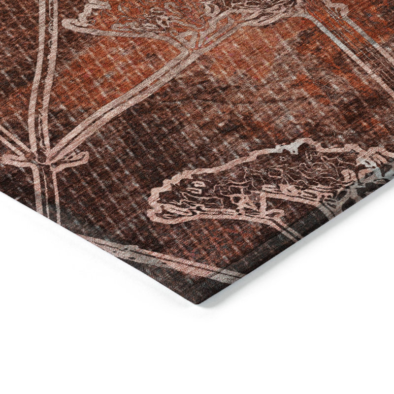 Machine Washable Indoor/Outdoor Leavittsburg ACN2239 Floral Rug, Rectangle 1'8" x 2'6"