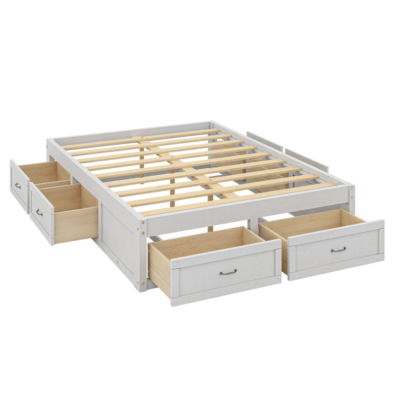 Platform Bed With 6 Storage Drawers, Antique White