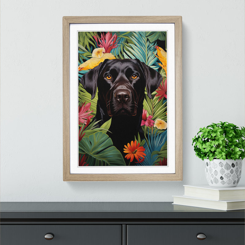 Labrador Retriever Contemporary - Single Picture Frame Print on Wood, 34cm H x 25cm W x 2cm D, Oak