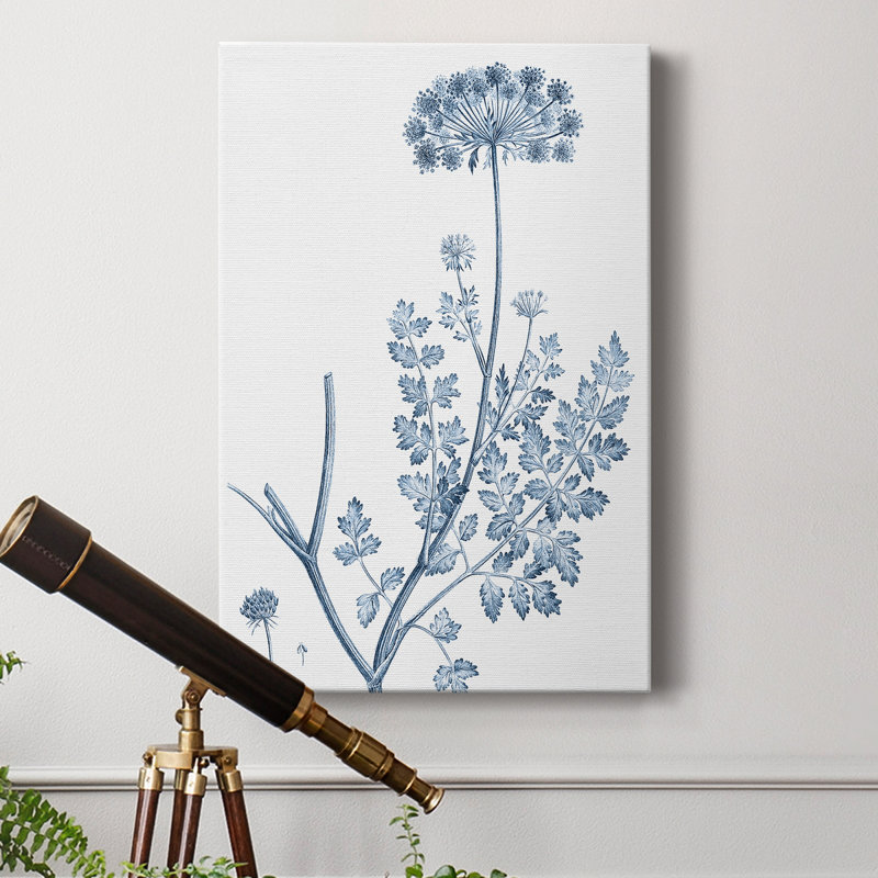 " Antique Botanical In Blue V ", 36" H x 24" W x 1" D
