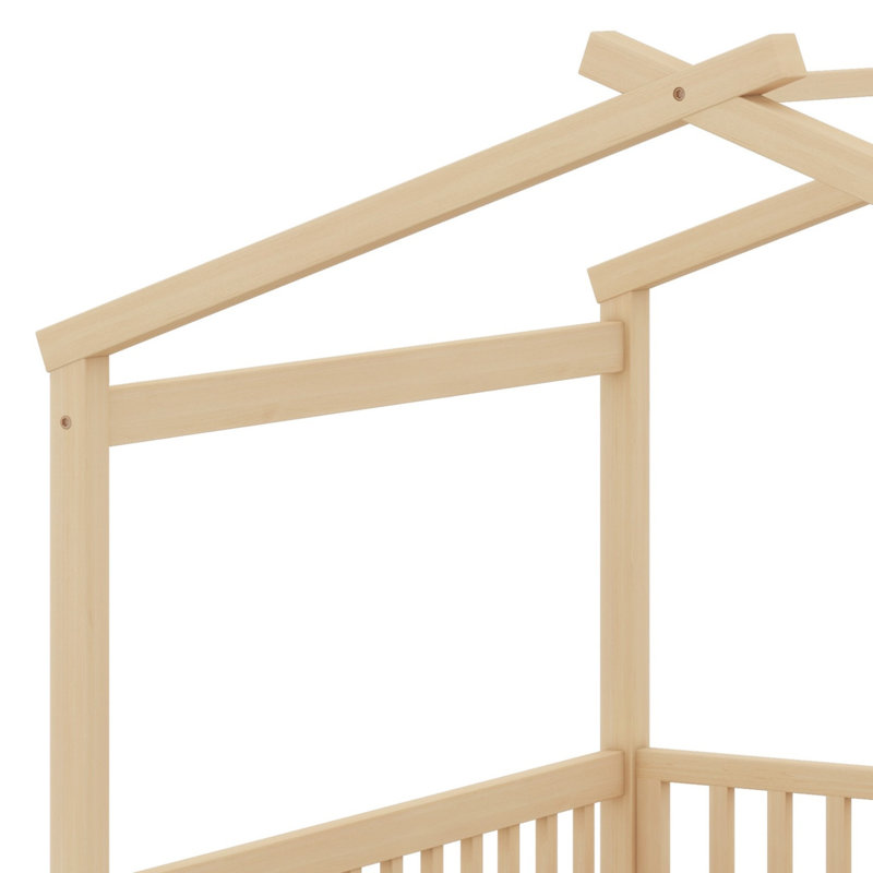 Structure de lit en bois avec clôture, Naturel