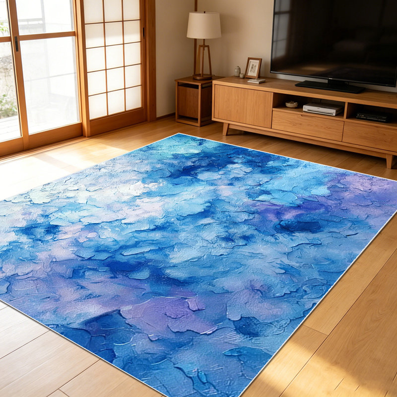 1PC Watercolor Blue Purple Abstract area rugs for Living Room, Soft and Comfortable, Suitable for all seasons, easy-to-maintain, machine washable Indoor floor mat, Under Table Farmhouse suitable for dining table, bedroom, entryway, kitchen, patio,