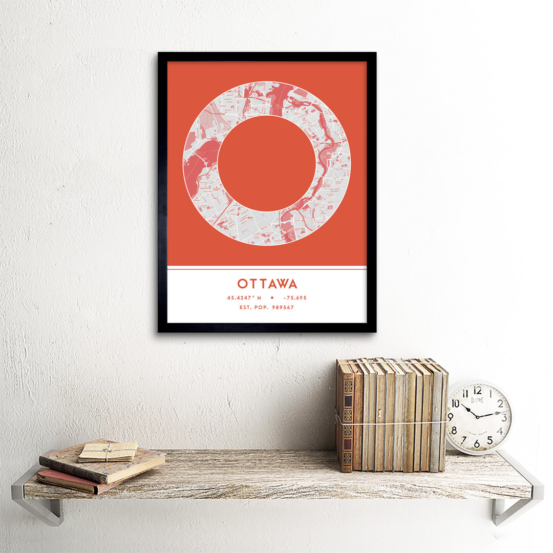 Ottawa City Map Ottawa Orange by Wee Blue Coo - Single Picture Frame Typography
